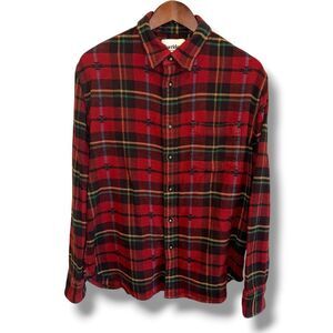 Corridor New York Red Plaid Flannel Button Down Sz M